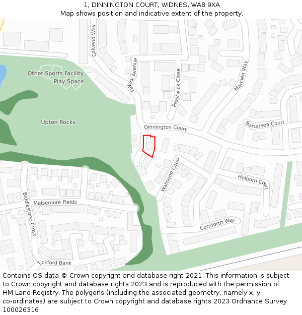 1, DINNINGTON COURT, WIDNES, WA8 9XA: Location map and indicative extent of plot