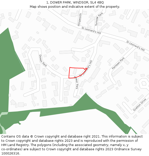 1, DOWER PARK, WINDSOR, SL4 4BQ: Location map and indicative extent of plot