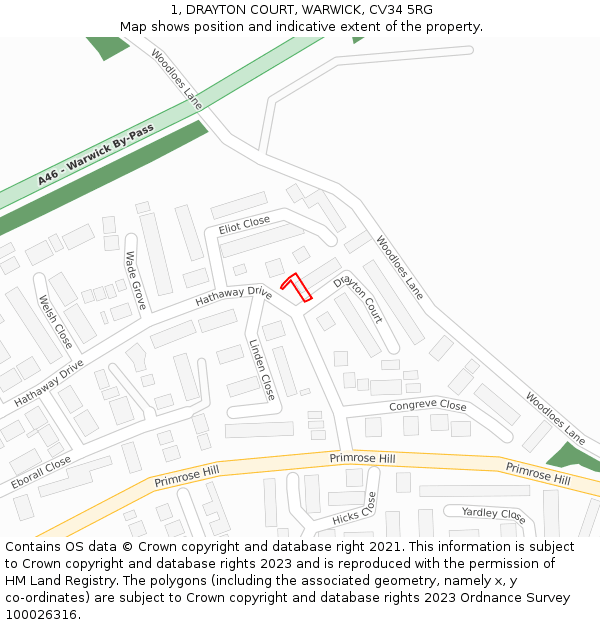 1, DRAYTON COURT, WARWICK, CV34 5RG: Location map and indicative extent of plot