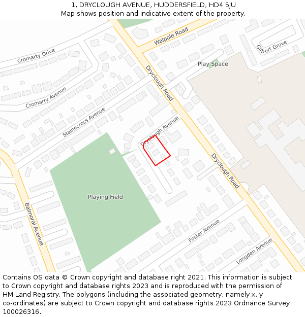 1, DRYCLOUGH AVENUE, HUDDERSFIELD, HD4 5JU: Location map and indicative extent of plot