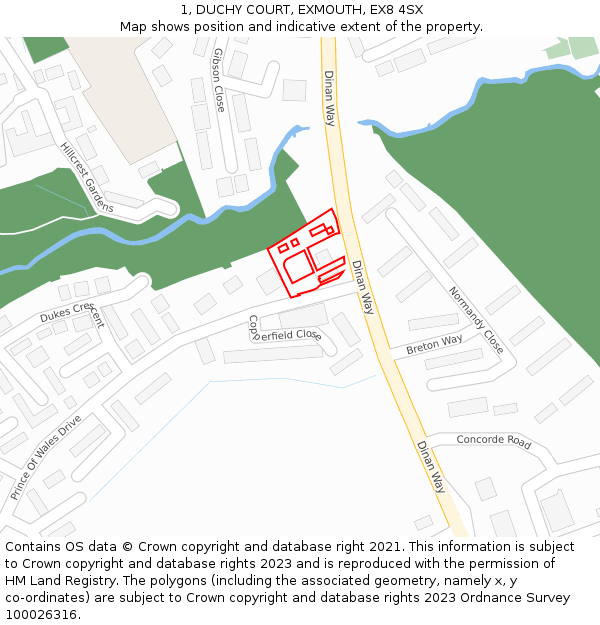 1, DUCHY COURT, EXMOUTH, EX8 4SX: Location map and indicative extent of plot