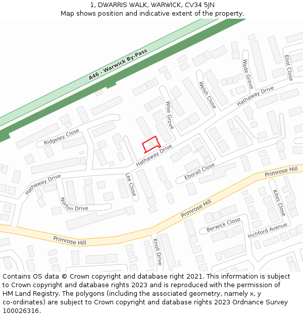 1, DWARRIS WALK, WARWICK, CV34 5JN: Location map and indicative extent of plot