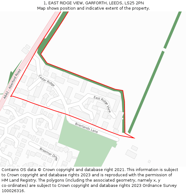 1, EAST RIDGE VIEW, GARFORTH, LEEDS, LS25 2PN: Location map and indicative extent of plot