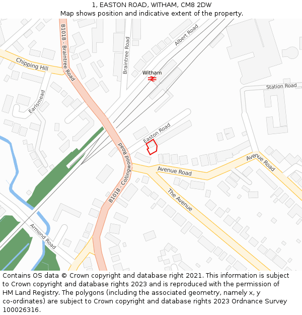 1, EASTON ROAD, WITHAM, CM8 2DW: Location map and indicative extent of plot