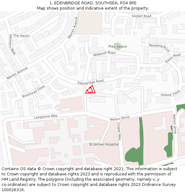 1, EDENBRIDGE ROAD, SOUTHSEA, PO4 8PE: Location map and indicative extent of plot