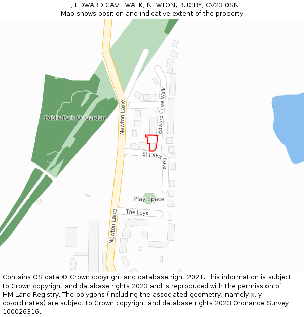 1, EDWARD CAVE WALK, NEWTON, RUGBY, CV23 0SN: Location map and indicative extent of plot