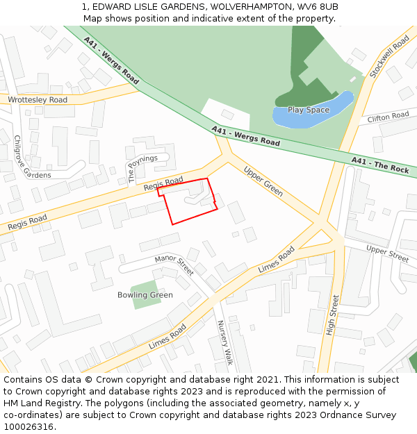 1, EDWARD LISLE GARDENS, WOLVERHAMPTON, WV6 8UB: Location map and indicative extent of plot