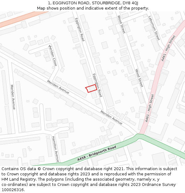 1, EGGINGTON ROAD, STOURBRIDGE, DY8 4QJ: Location map and indicative extent of plot