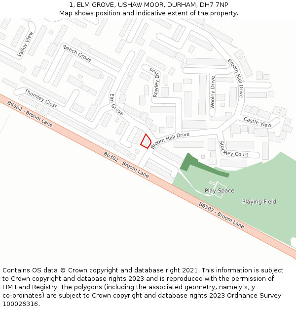 1, ELM GROVE, USHAW MOOR, DURHAM, DH7 7NP: Location map and indicative extent of plot