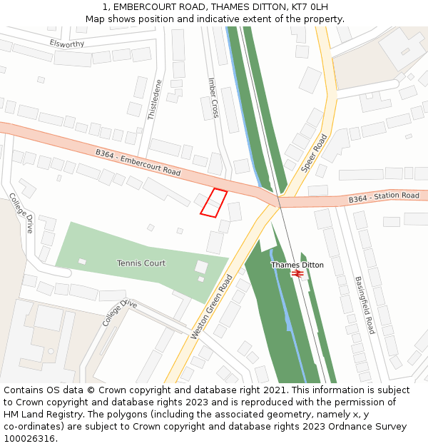 1, EMBERCOURT ROAD, THAMES DITTON, KT7 0LH: Location map and indicative extent of plot