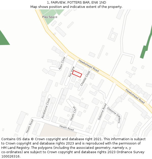 1, FAIRVIEW, POTTERS BAR, EN6 1ND: Location map and indicative extent of plot