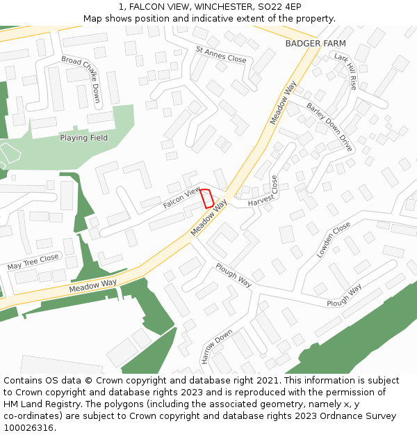 1, FALCON VIEW, WINCHESTER, SO22 4EP: Location map and indicative extent of plot