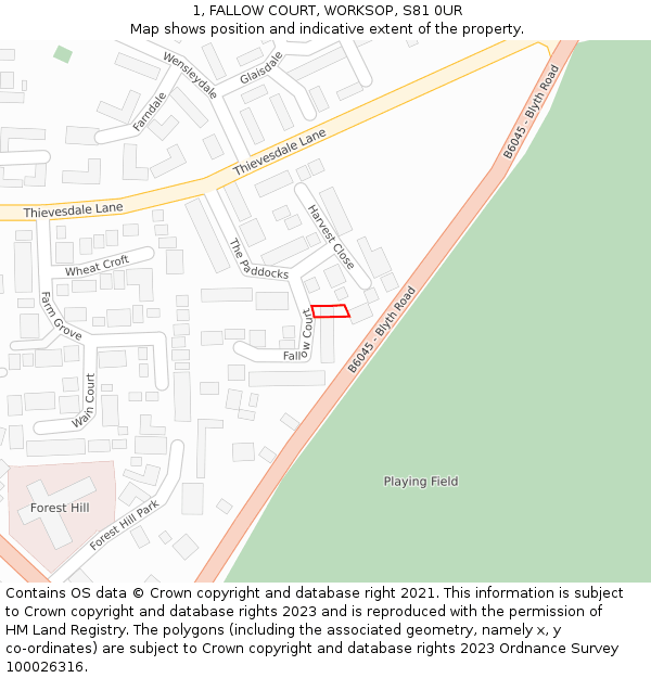 1, FALLOW COURT, WORKSOP, S81 0UR: Location map and indicative extent of plot