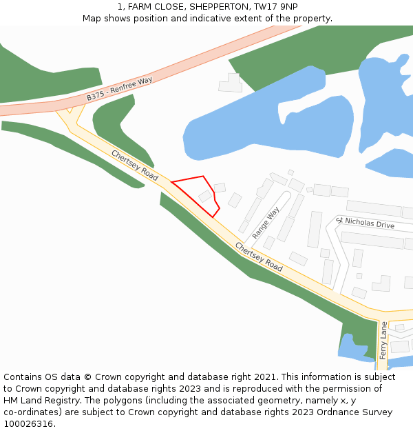 1, FARM CLOSE, SHEPPERTON, TW17 9NP: Location map and indicative extent of plot