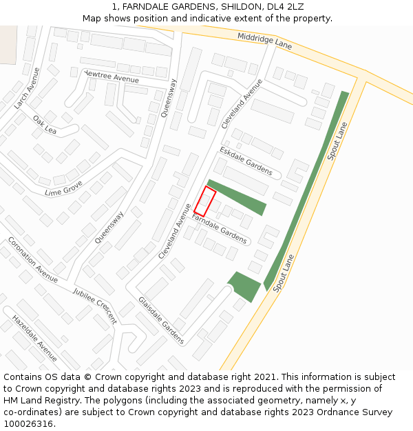 1, FARNDALE GARDENS, SHILDON, DL4 2LZ: Location map and indicative extent of plot