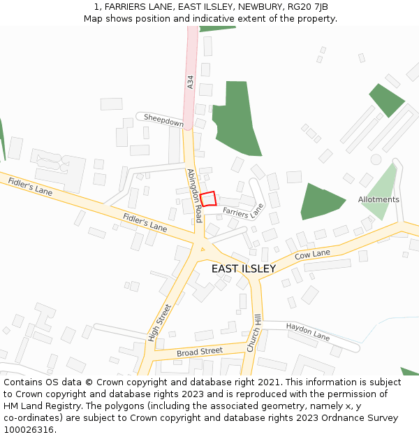 1, FARRIERS LANE, EAST ILSLEY, NEWBURY, RG20 7JB: Location map and indicative extent of plot