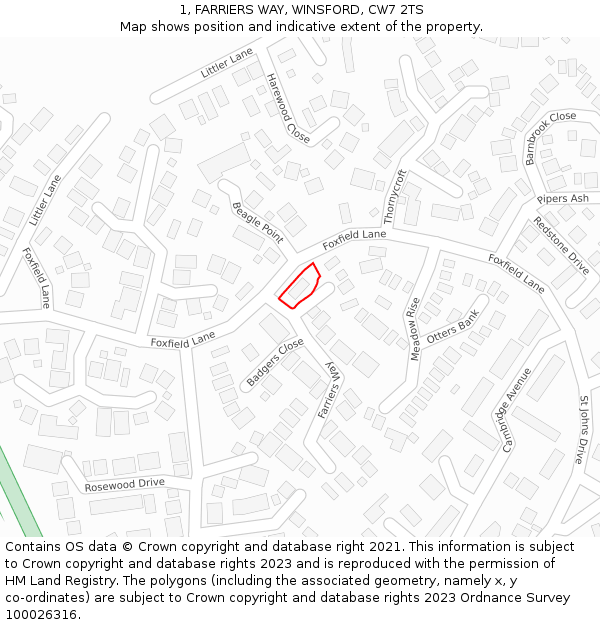 1, FARRIERS WAY, WINSFORD, CW7 2TS: Location map and indicative extent of plot