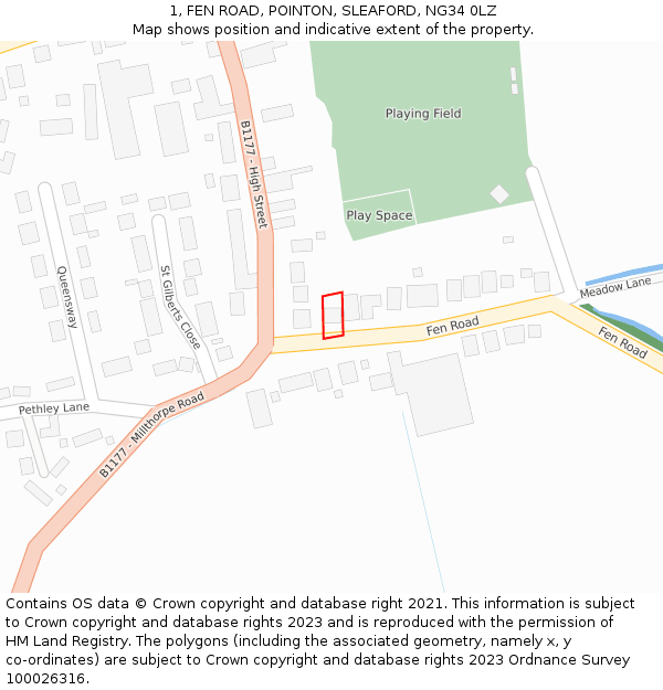 1, FEN ROAD, POINTON, SLEAFORD, NG34 0LZ: Location map and indicative extent of plot