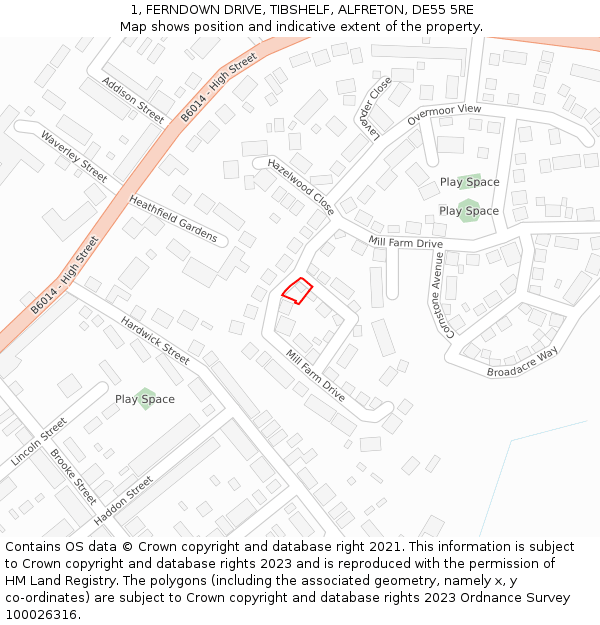 1, FERNDOWN DRIVE, TIBSHELF, ALFRETON, DE55 5RE: Location map and indicative extent of plot