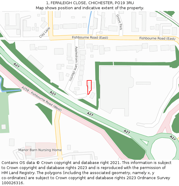 1, FERNLEIGH CLOSE, CHICHESTER, PO19 3RU: Location map and indicative extent of plot