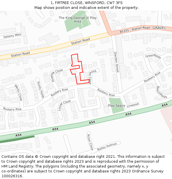 1, FIRTREE CLOSE, WINSFORD, CW7 3FS: Location map and indicative extent of plot