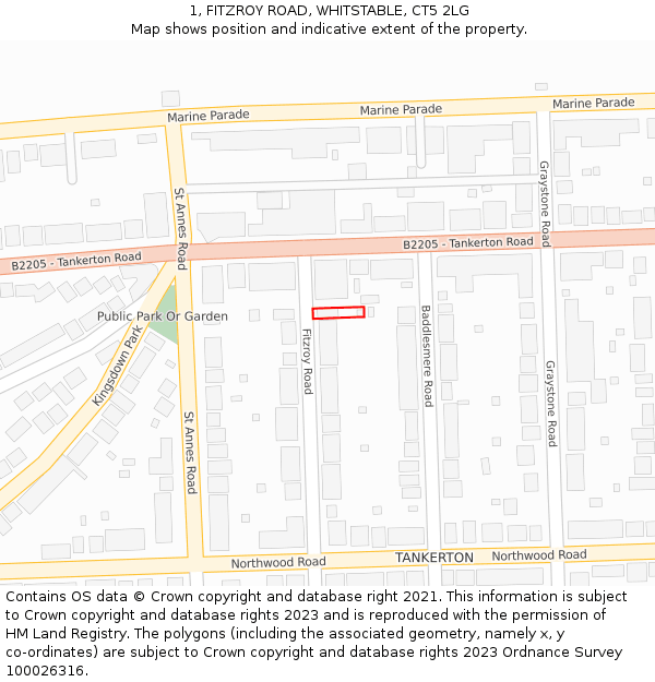 1, FITZROY ROAD, WHITSTABLE, CT5 2LG: Location map and indicative extent of plot