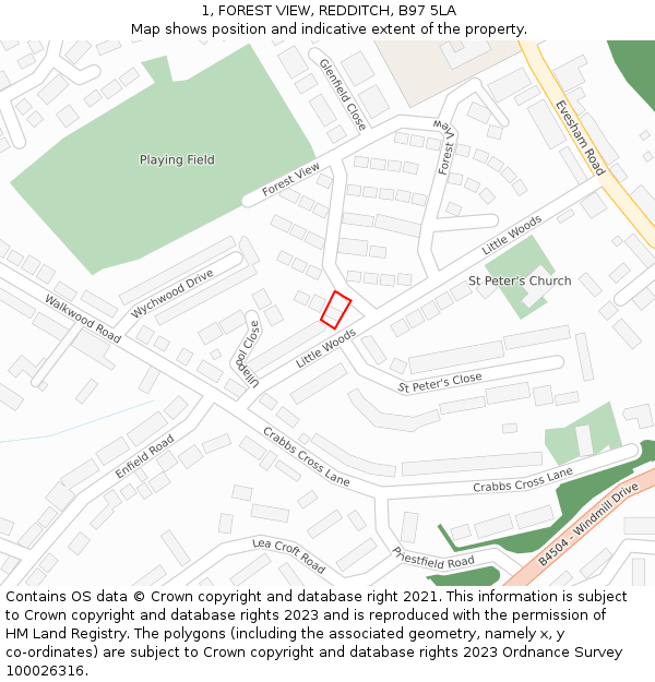 1, FOREST VIEW, REDDITCH, B97 5LA: Location map and indicative extent of plot