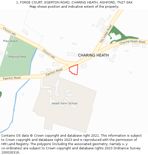 1, FORGE COURT, EGERTON ROAD, CHARING HEATH, ASHFORD, TN27 0AX: Location map and indicative extent of plot