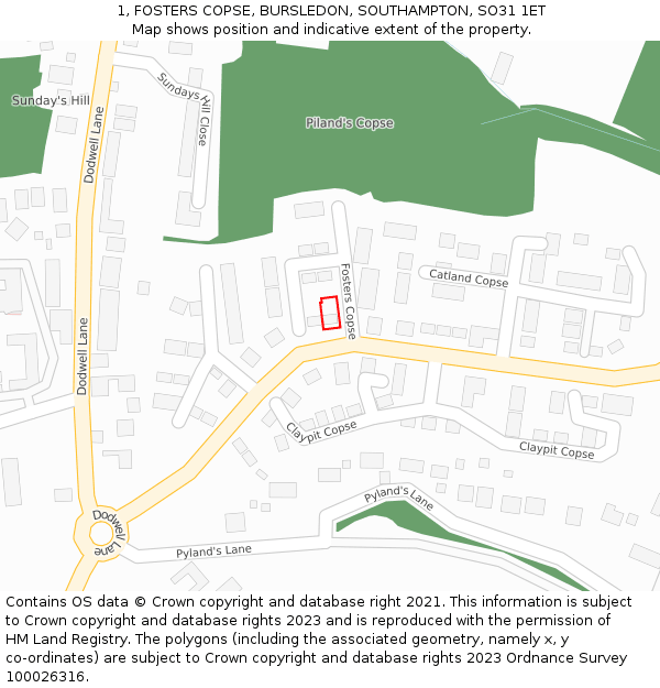 1, FOSTERS COPSE, BURSLEDON, SOUTHAMPTON, SO31 1ET: Location map and indicative extent of plot