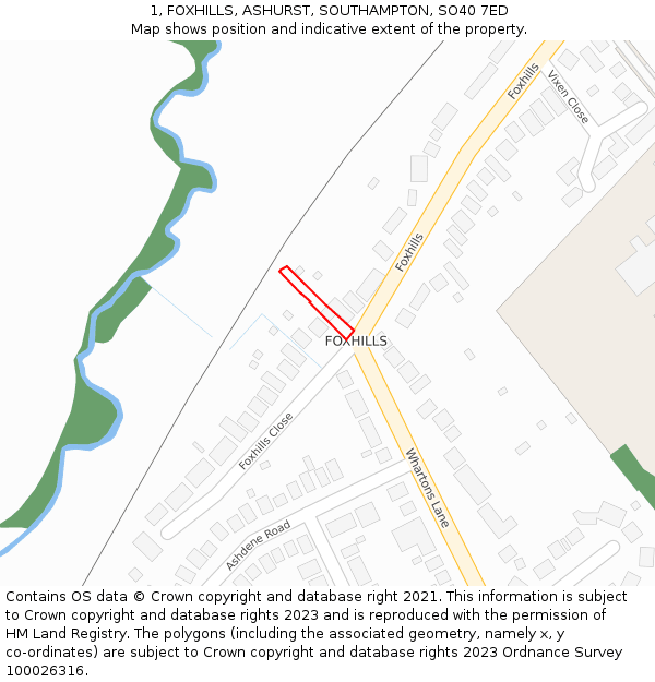 1, FOXHILLS, ASHURST, SOUTHAMPTON, SO40 7ED: Location map and indicative extent of plot