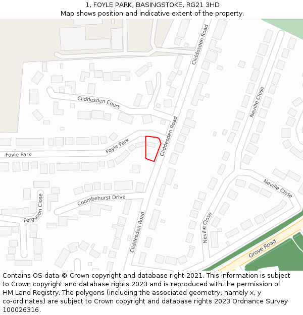1, FOYLE PARK, BASINGSTOKE, RG21 3HD: Location map and indicative extent of plot
