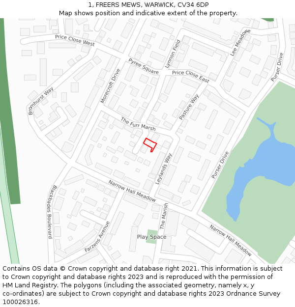 1, FREERS MEWS, WARWICK, CV34 6DP: Location map and indicative extent of plot