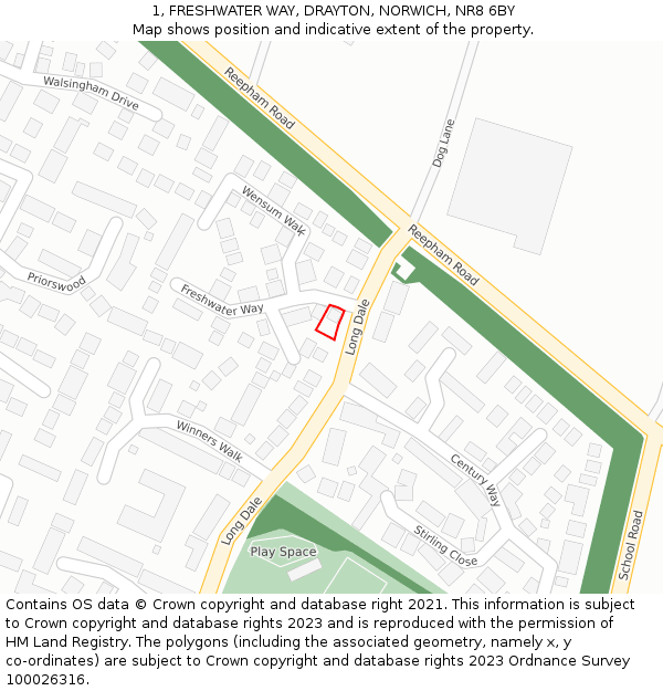 1, FRESHWATER WAY, DRAYTON, NORWICH, NR8 6BY: Location map and indicative extent of plot