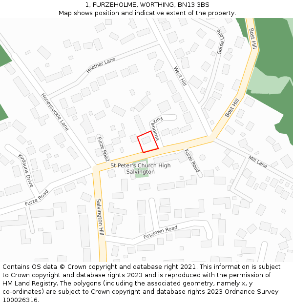 1, FURZEHOLME, WORTHING, BN13 3BS: Location map and indicative extent of plot