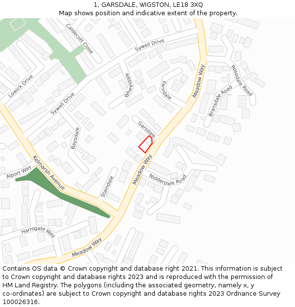 1, GARSDALE, WIGSTON, LE18 3XQ: Location map and indicative extent of plot