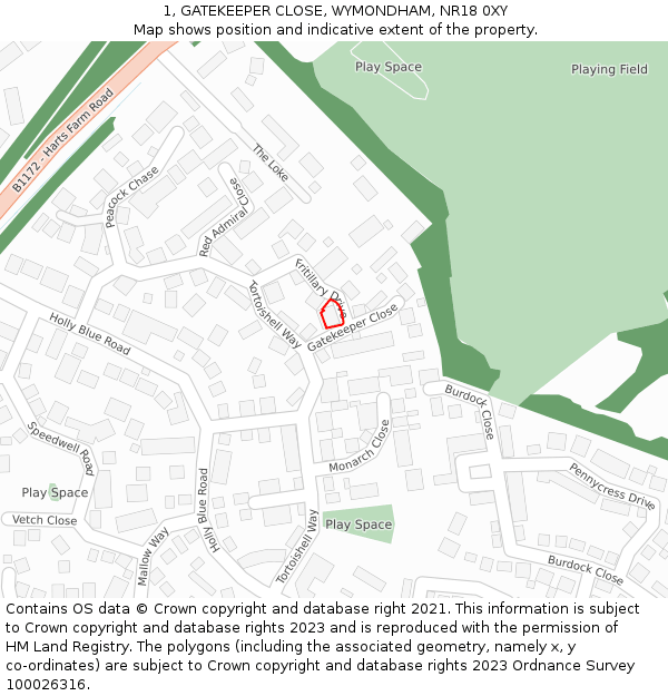 1, GATEKEEPER CLOSE, WYMONDHAM, NR18 0XY: Location map and indicative extent of plot