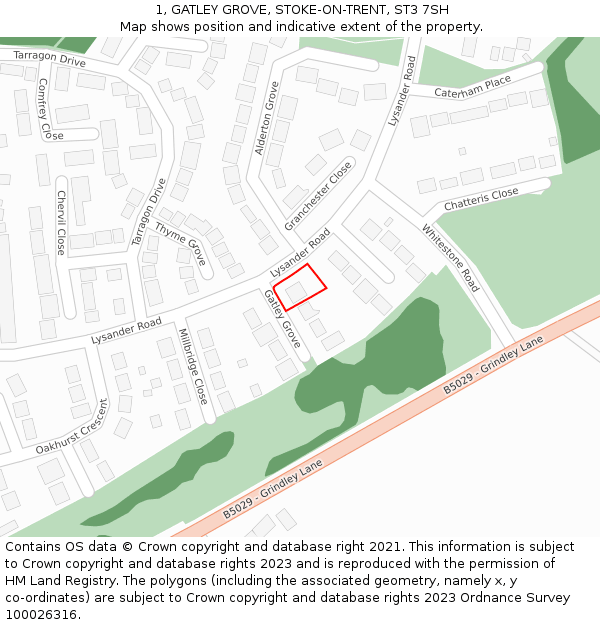 1, GATLEY GROVE, STOKE-ON-TRENT, ST3 7SH: Location map and indicative extent of plot