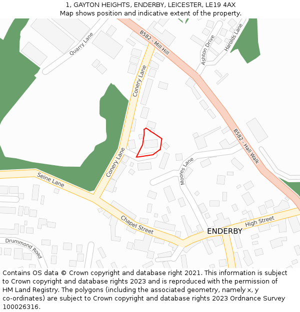 1, GAYTON HEIGHTS, ENDERBY, LEICESTER, LE19 4AX: Location map and indicative extent of plot