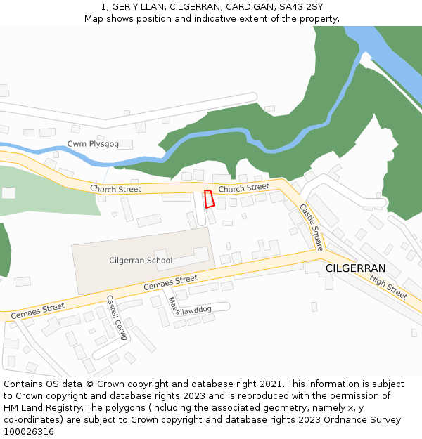 1, GER Y LLAN, CILGERRAN, CARDIGAN, SA43 2SY: Location map and indicative extent of plot