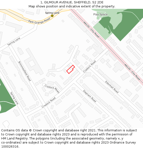 1, GILMOUR AVENUE, SHEFFIELD, S2 2DE: Location map and indicative extent of plot