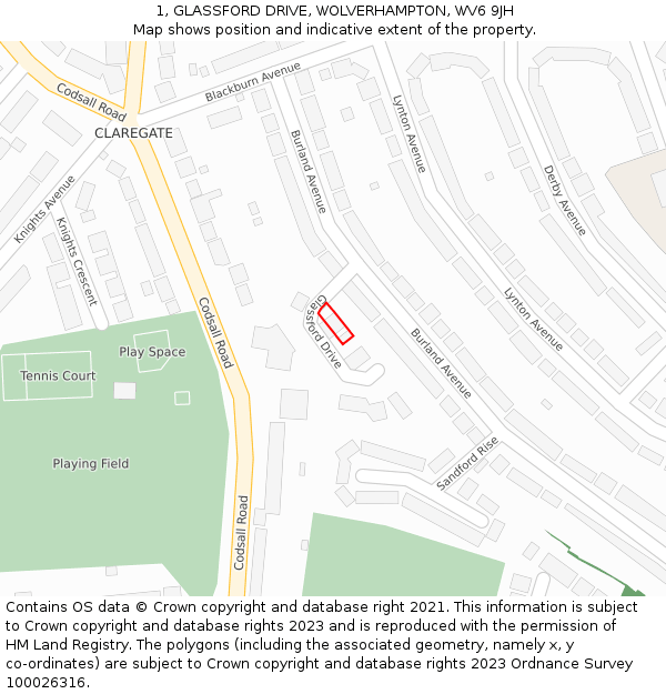1, GLASSFORD DRIVE, WOLVERHAMPTON, WV6 9JH: Location map and indicative extent of plot