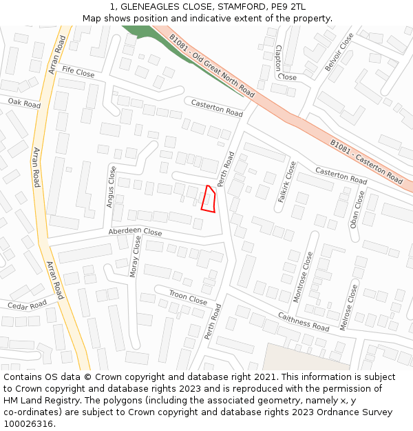 1, GLENEAGLES CLOSE, STAMFORD, PE9 2TL: Location map and indicative extent of plot