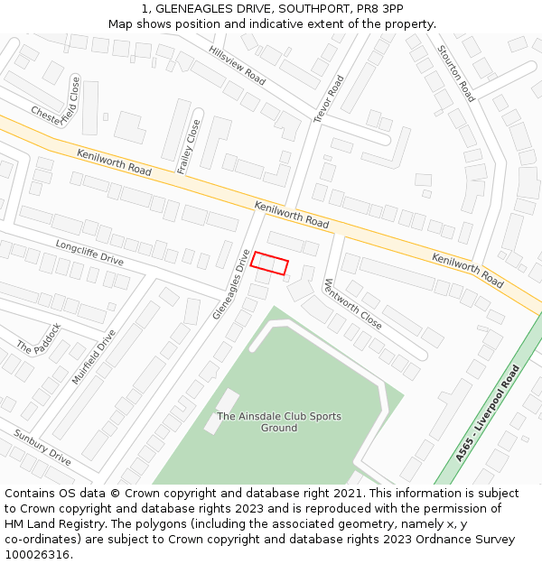 1, GLENEAGLES DRIVE, SOUTHPORT, PR8 3PP: Location map and indicative extent of plot