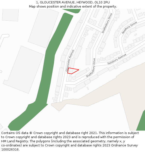 1, GLOUCESTER AVENUE, HEYWOOD, OL10 2PU: Location map and indicative extent of plot