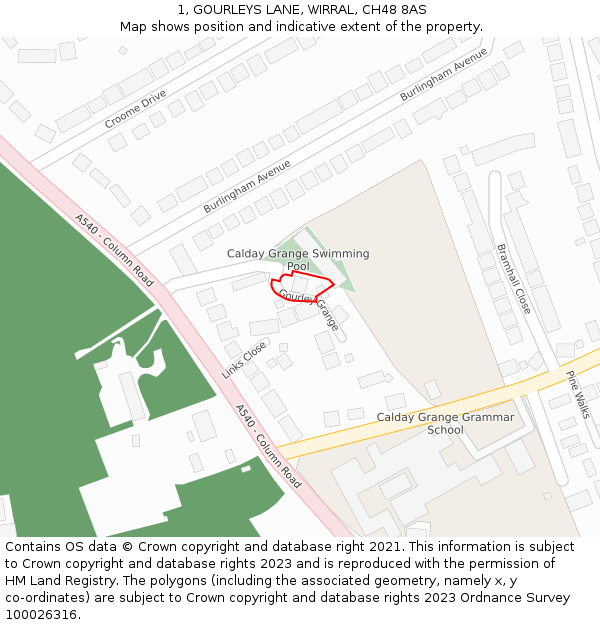 1, GOURLEYS LANE, WIRRAL, CH48 8AS: Location map and indicative extent of plot