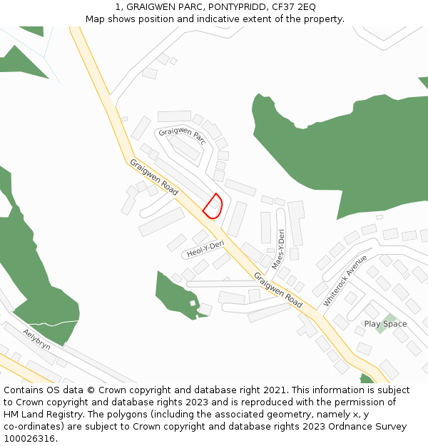 1, GRAIGWEN PARC, PONTYPRIDD, CF37 2EQ: Location map and indicative extent of plot
