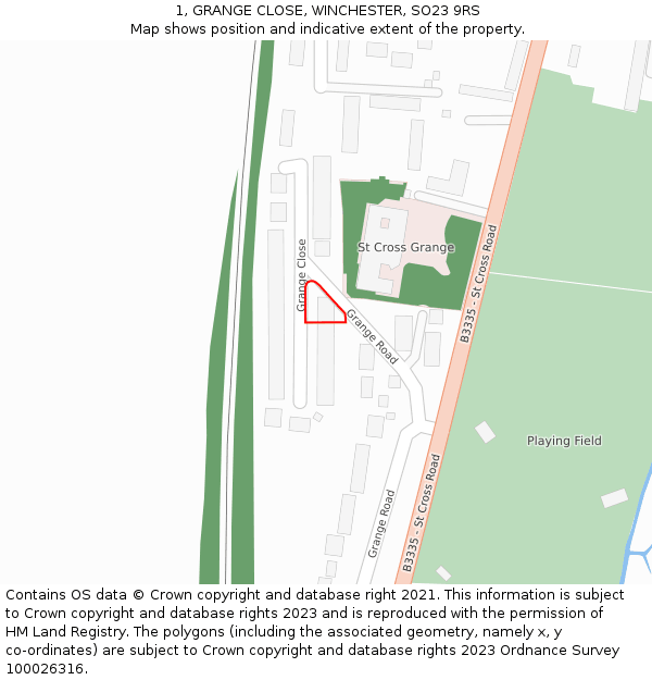 1, GRANGE CLOSE, WINCHESTER, SO23 9RS: Location map and indicative extent of plot