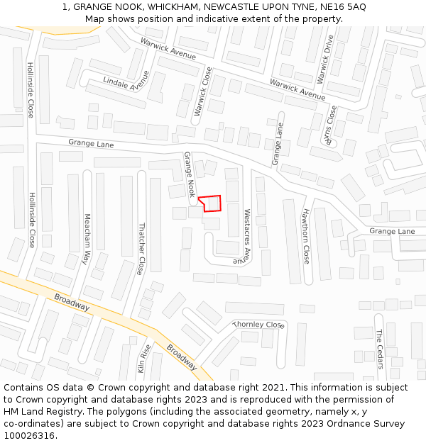 1, GRANGE NOOK, WHICKHAM, NEWCASTLE UPON TYNE, NE16 5AQ: Location map and indicative extent of plot