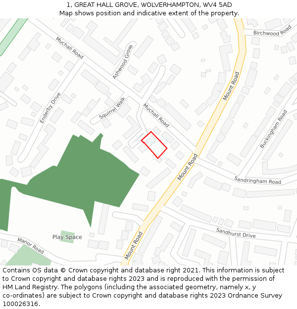 1, GREAT HALL GROVE, WOLVERHAMPTON, WV4 5AD: Location map and indicative extent of plot