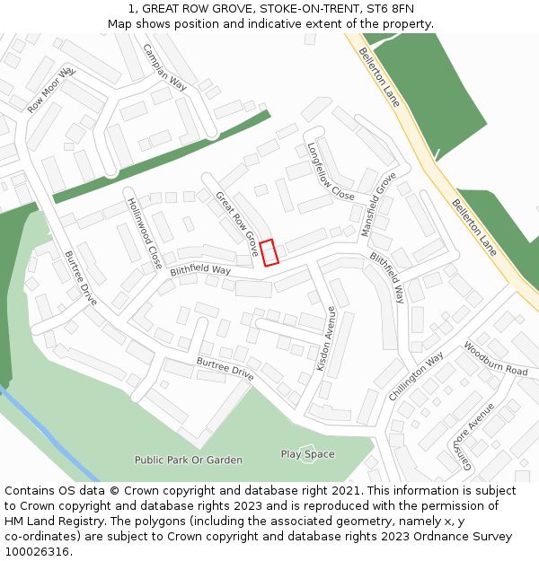 1, GREAT ROW GROVE, STOKE-ON-TRENT, ST6 8FN: Location map and indicative extent of plot